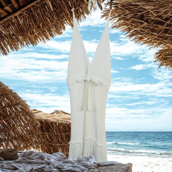 NWOT! Mr. Buho White Gauze Front Tie Waist Mini Dress/Cover-Up - Picture 2 of 12